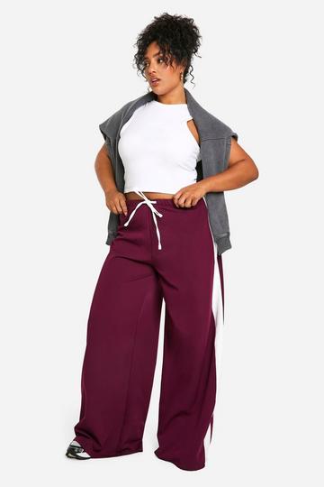 Burgundy Red PLUS DRAWSTRING WAIST SIDE STRIPE TROUSER