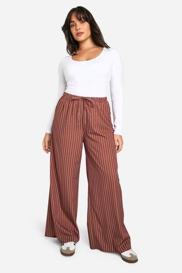 Plus Woven Elasticated Waist Stripe Pants tobacco