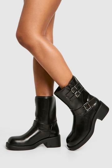 Vintage Style Buckle Detail Biker Boot brown