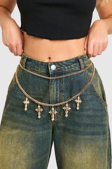 Gold Metallic Statement Cross Chain Belt