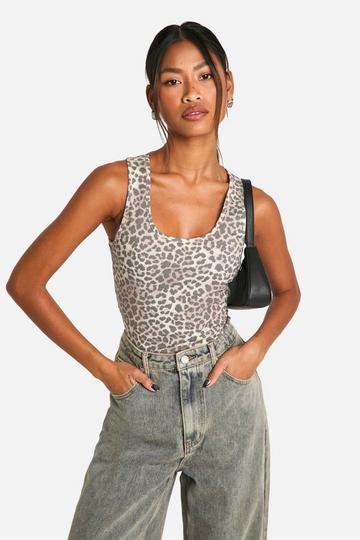 Leopard Multi Basic Animal Print Cotton Scoop Racer Crop Top