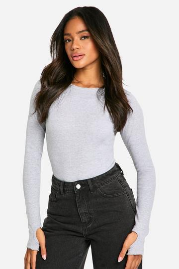 Geribbelde Versleten Bodysuit Met Lange Mouwen grey