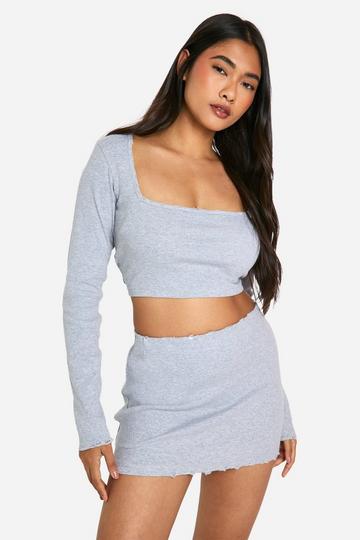 Rib Distressed Look Mini Skirt grey