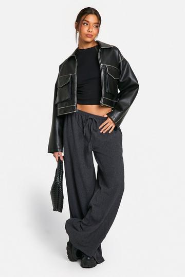 Black Textured Wide Leg Trouser