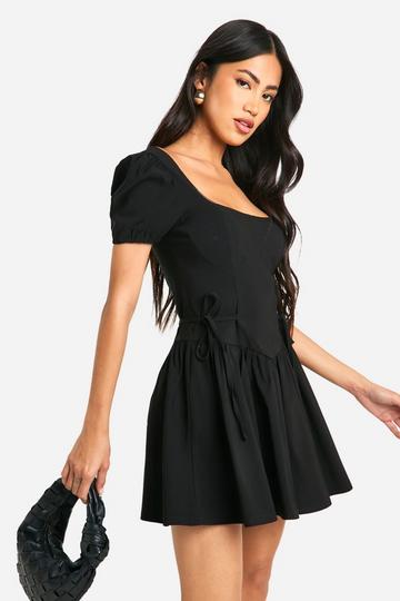 Tie Waist Skater Mini Dress black