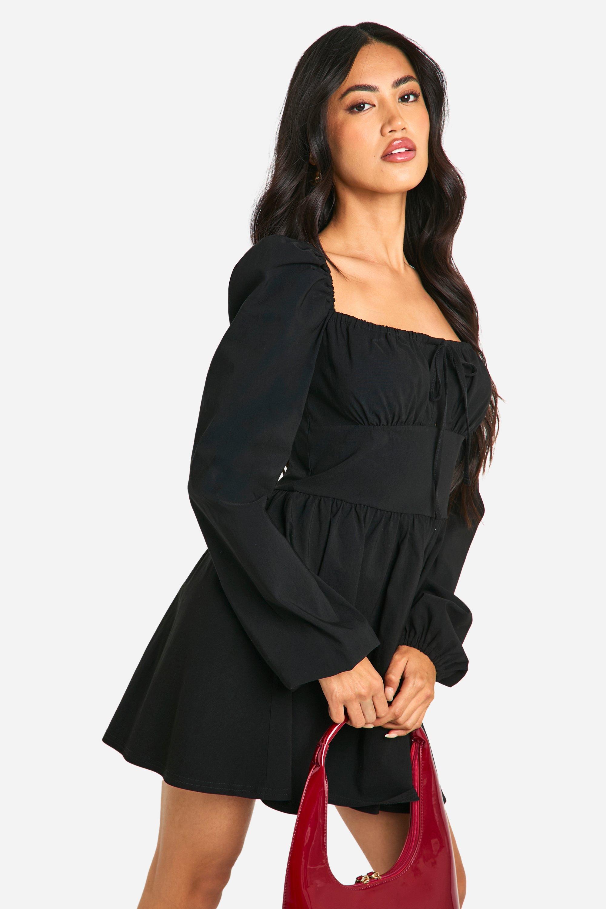 Tie Front Long Sleeve Mini Dress boohoo