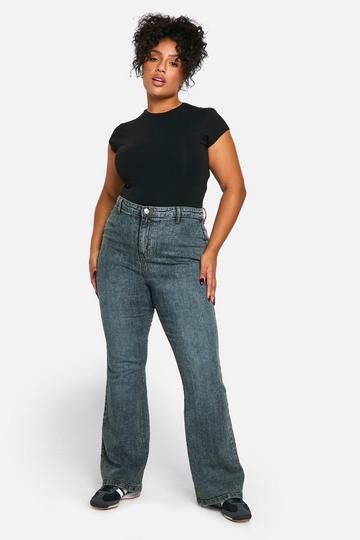 plus butt shaper high rise flared jeans vintage wash
