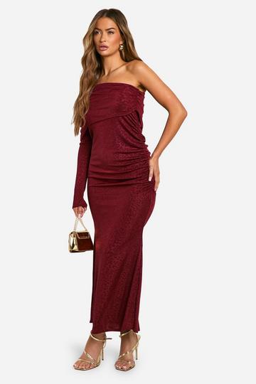 Slinky Leopard One Shoulder Maxi Dress plum