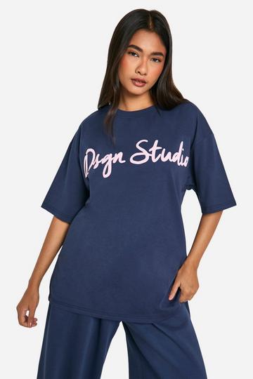 Navy DSGN STUDIO SCRIPT OVERSIZED T-SHIRT