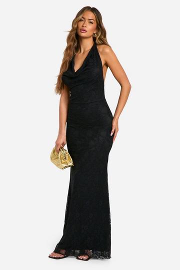 Black Lace Cowl Maxi Dress