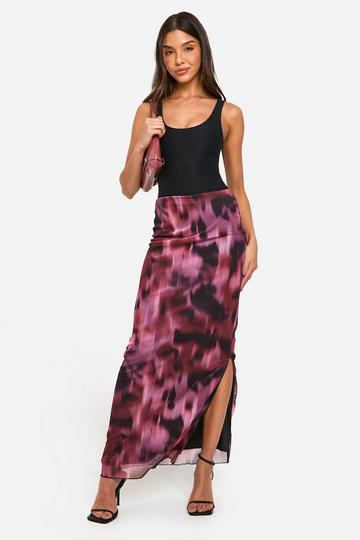 Pink Printed Mesh Maxi Skirt