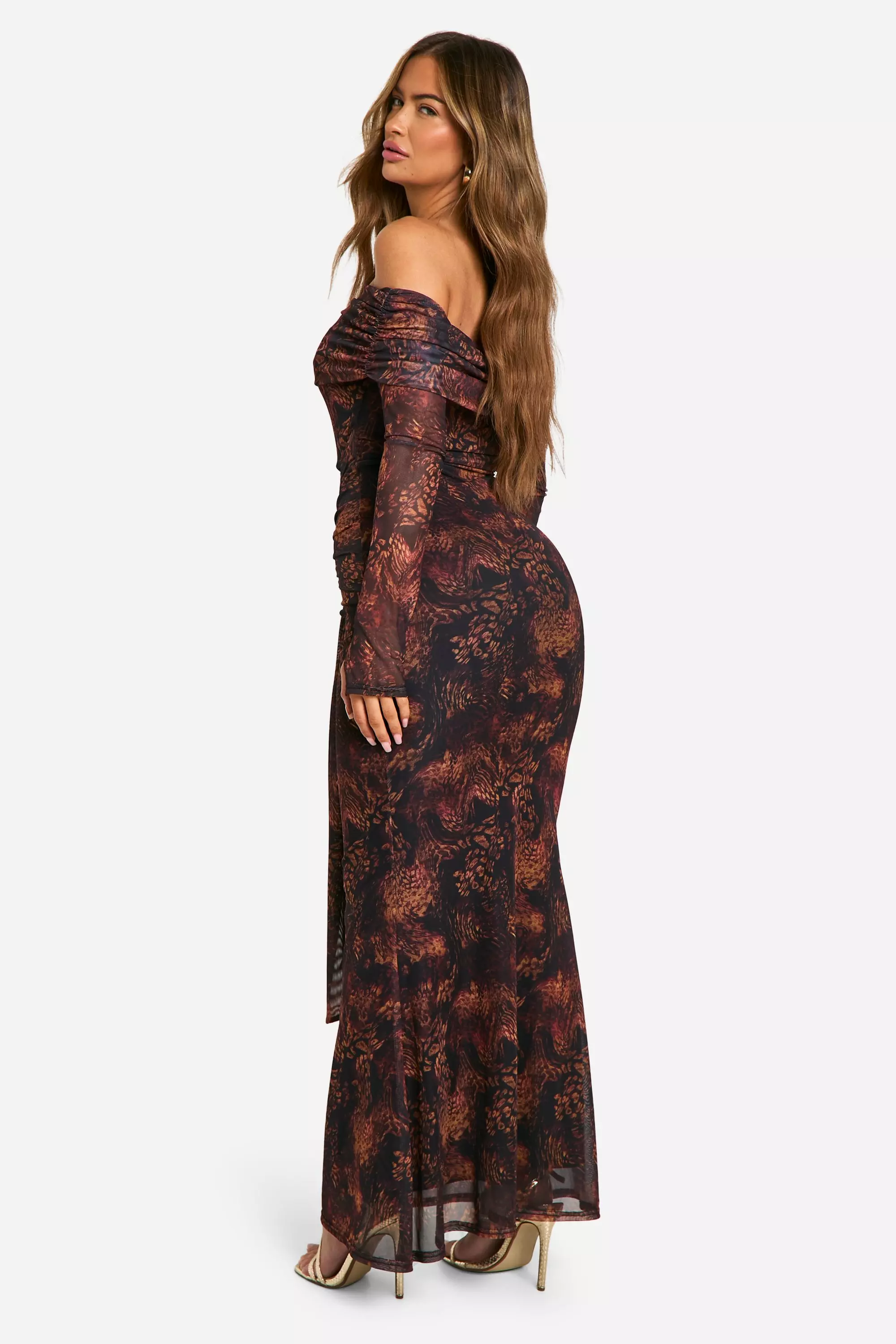 Mesh Snake Print Twist Detail Maxi Dress alternative image