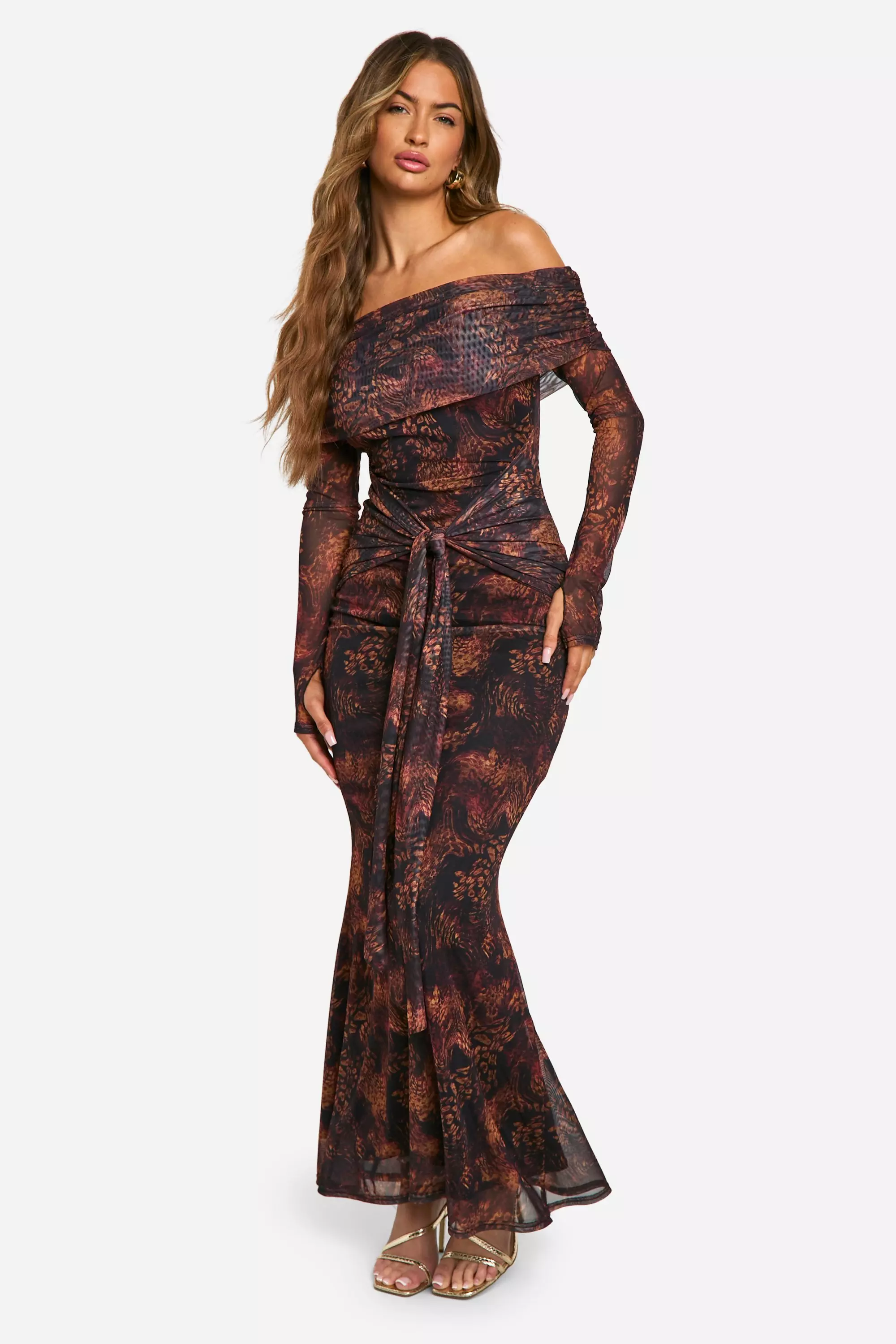 Mesh Snake Print Twist Detail Maxi Dress alternative image