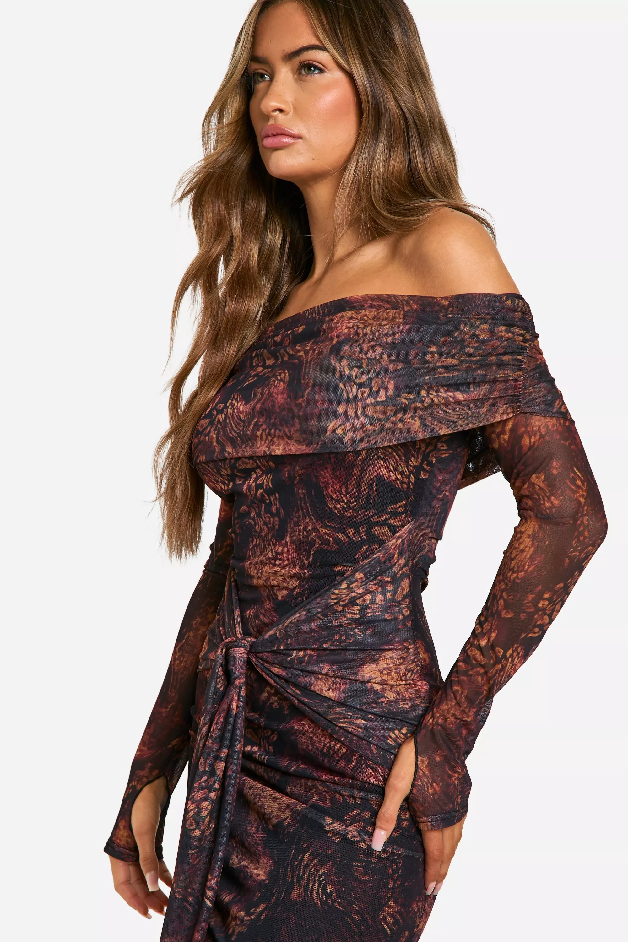 Mesh Snake Print Twist Detail Maxi Dress alternative image