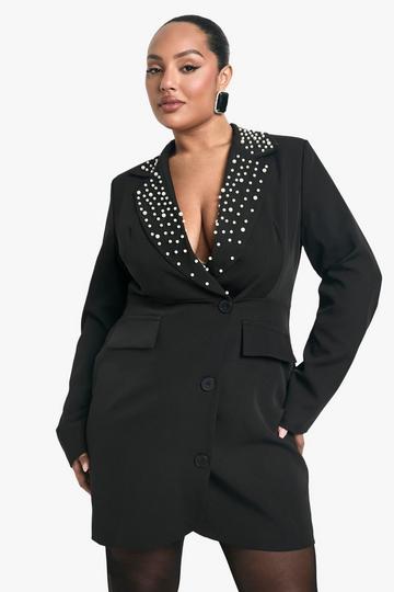 Plus Pearl Wrap Button Front Blazer Dress black