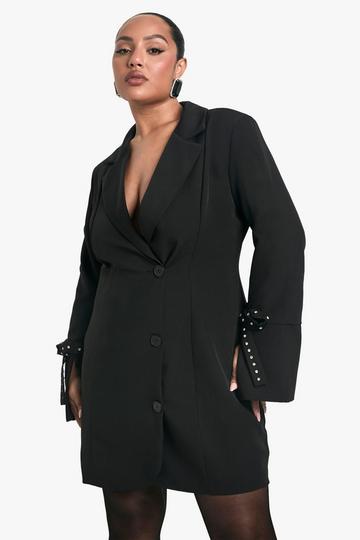 Plus Bow Diamante Cuff Blazer Dress black