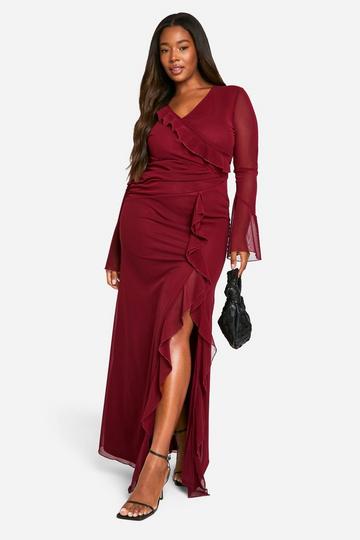 Plus Ruffle Wrap Detail Maxi Dress cherry