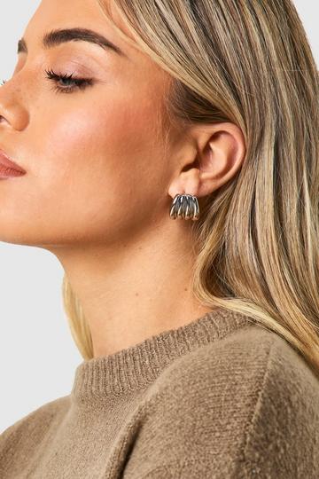 Silver Ribbed Chunky Hoop Earrings silver