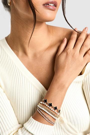 Pearl and Enamel Layered Bracelet 6 Pack gold