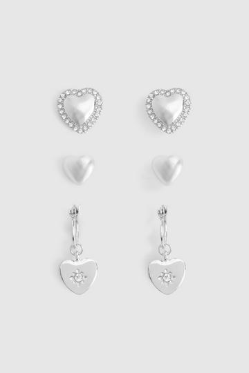 Silver Heart Earring 3 Pack silver