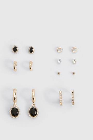 Black Diamante Earring 7 Pack gold