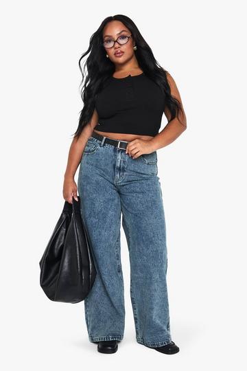 Plus Basic Högmidjade jeans med vida ben vintage blue