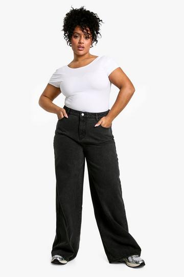 Plus Basic High Waist Super Wide Leg Jeans washed black