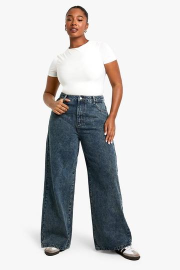 Plus Basic High Waist Super Wide Leg Jeans vintage wash