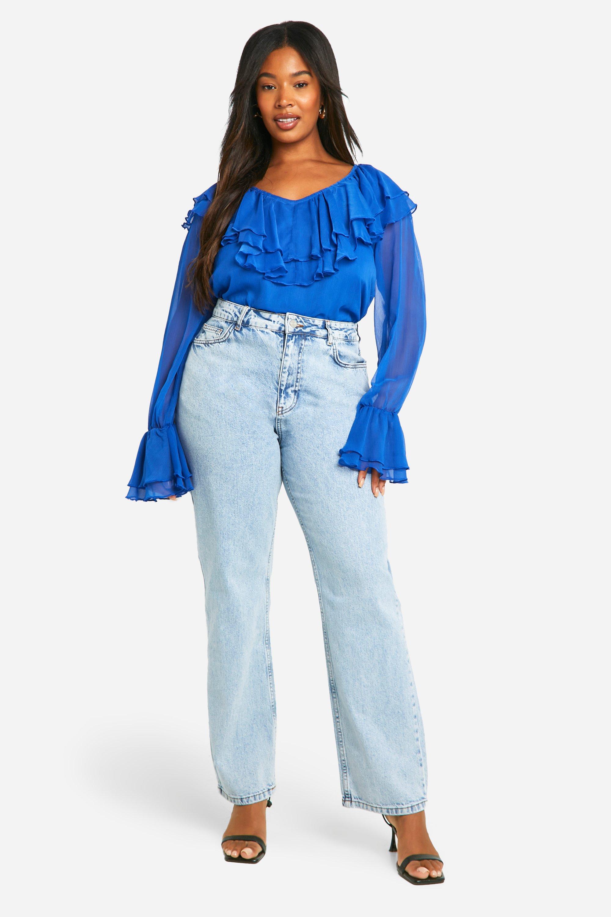 Grande taille Blouse en mousseline de soie a volants boohoo FR