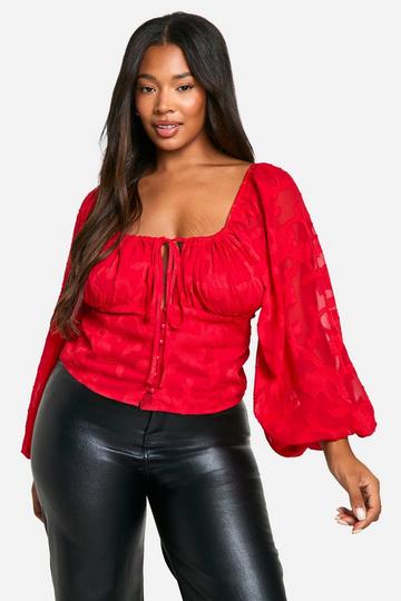 Plus Burnout Milkmaid Corset Top red