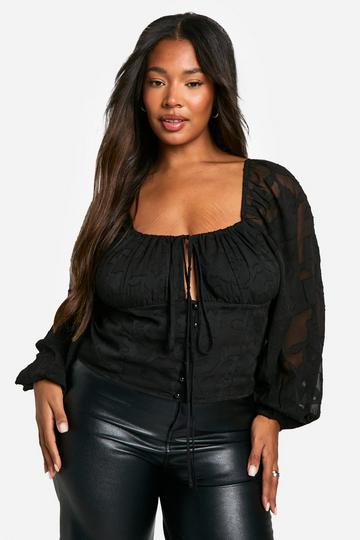 Plus Burnout Milkmaid Corset Top black