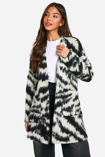 Black Zebra Wool Look Coatigan