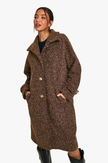 Textured Wool Look Coat chocolate