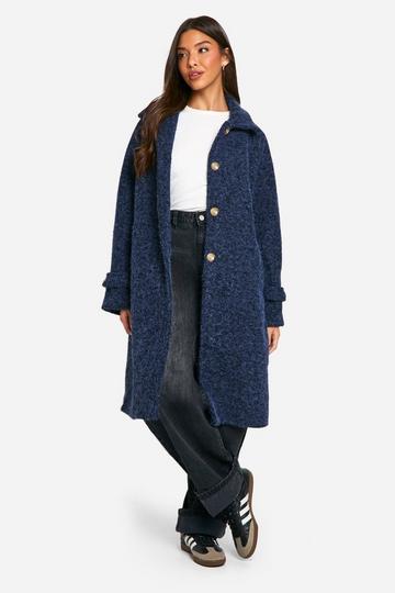 Navy Textured Wool Look Coat