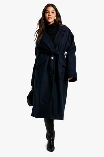 Navy Marl Wool Look Coat