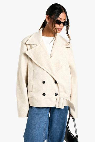 Marl Wool Look Belt Detail Jacket oatmeal