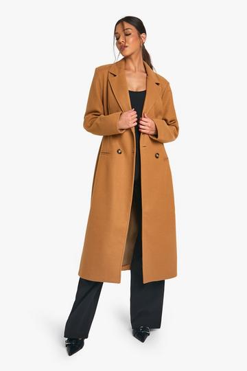 Synched Waist Wool Look Coat camel