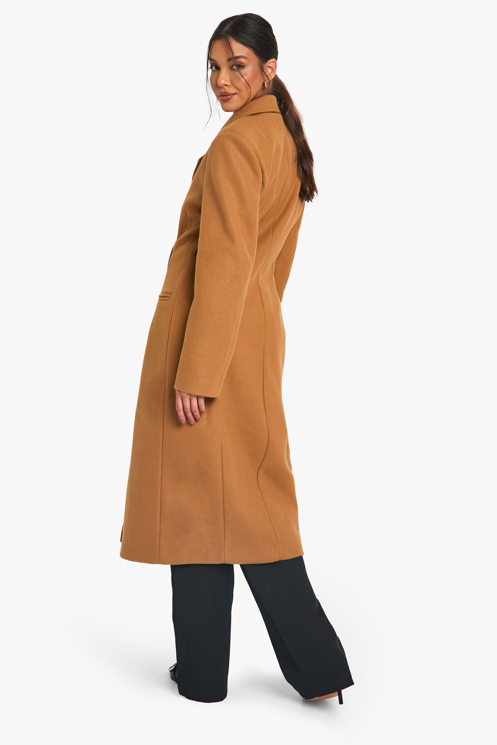 Synched Waist Wool Look Coat boohoo IL