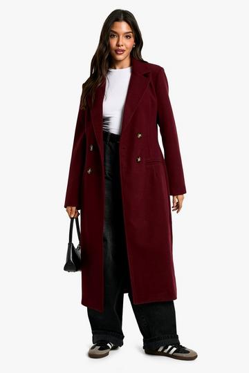 Synched Waist Wool Look Coat wine