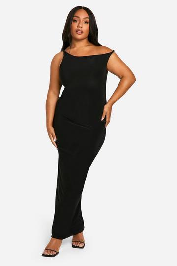 Black Plus Slinky Twist Shoulder Maxi Dress