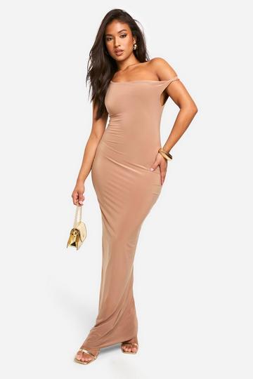 Petite Slinky Twist Shoulder Maxi Dress mocha