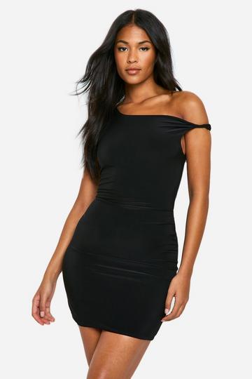 Tall Slinky Twist Shoulder Mini Dress black