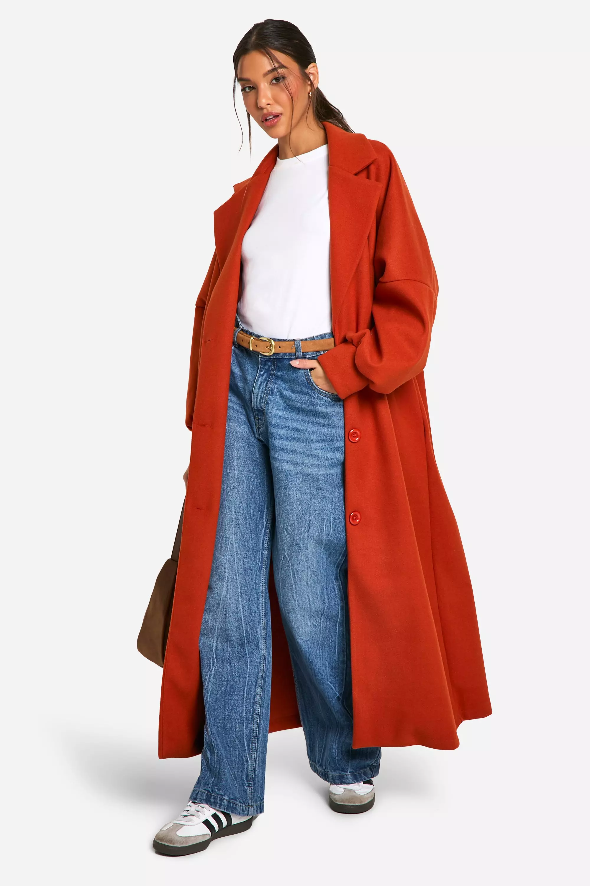 Rust Oversized Wool Look Maxi Coat alternative image