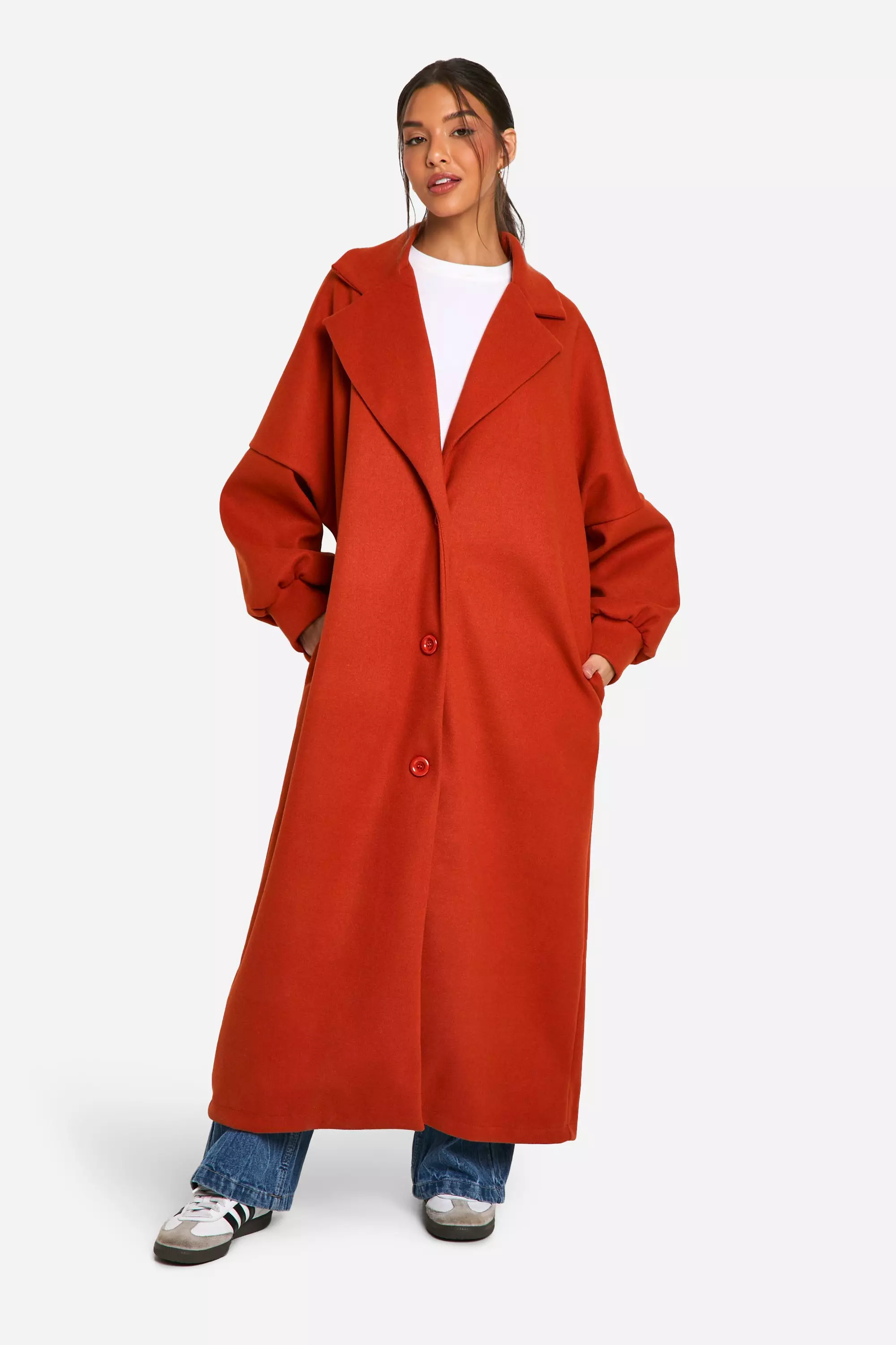 Rust Oversized Wool Look Maxi Coat alternative image
