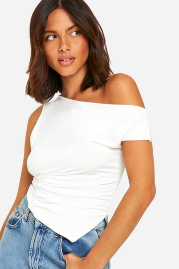 Strakke Top Met Asymmetrische Taille En Geplooide Taille white