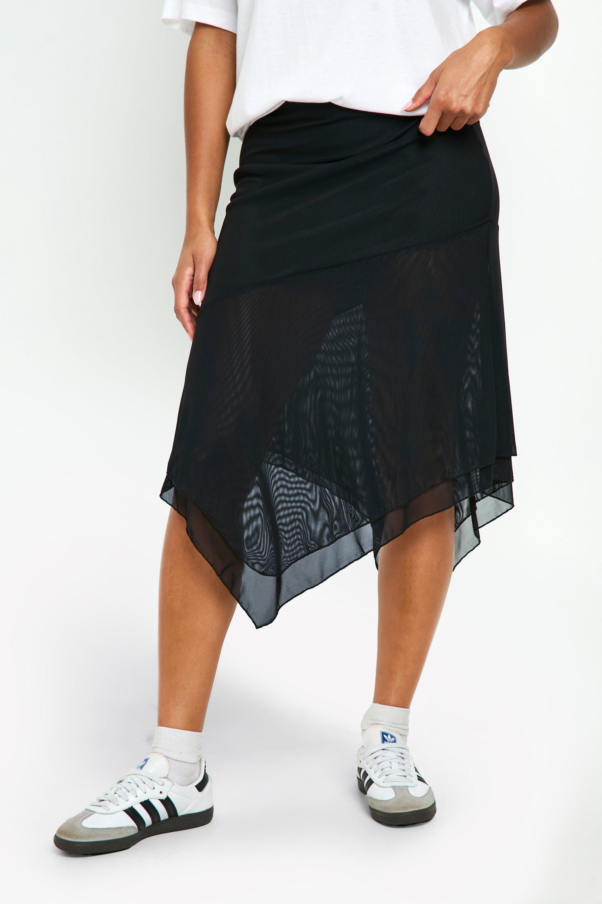 Mesh Ruched Waistband Hanky Hem Midi Skirt boohoo