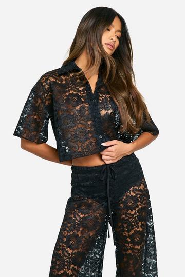 Black Lace Cropped Shirt