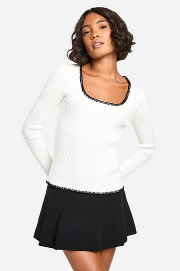 Tall Contrast Stitch Ribbed Jumper cream