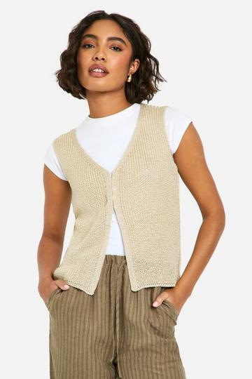 Stone Beige Tall Textured Knit Waistcoat