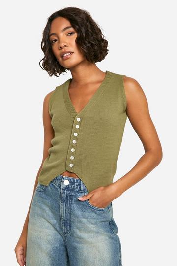 Tall Knitted Rib Waistcoat olive